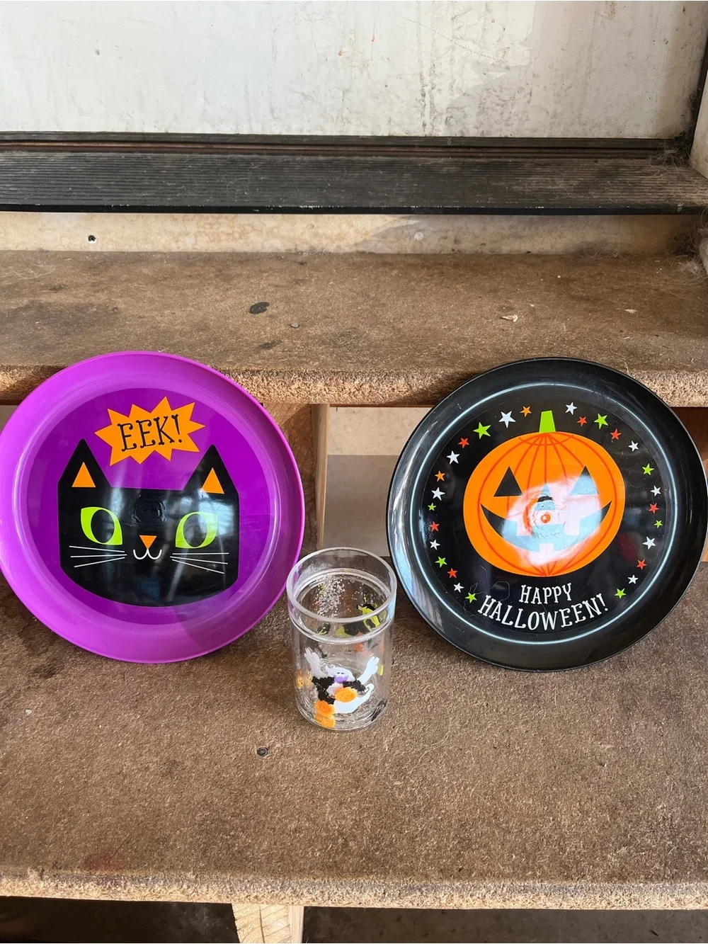Fun Halloween Cat & Pumpkin Party Glitter Placemat Set w/ Plates & Cup